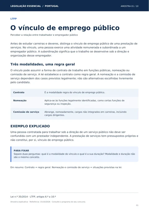 Amostra 1: O vínculo de emprego público