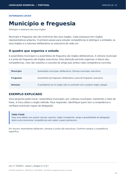 Amostra 8: Município e freguesia
