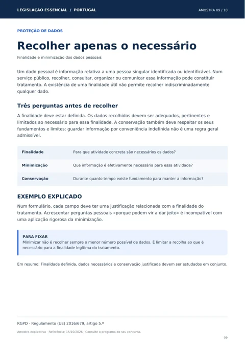 Amostra 9: Recolher apenas o necessário